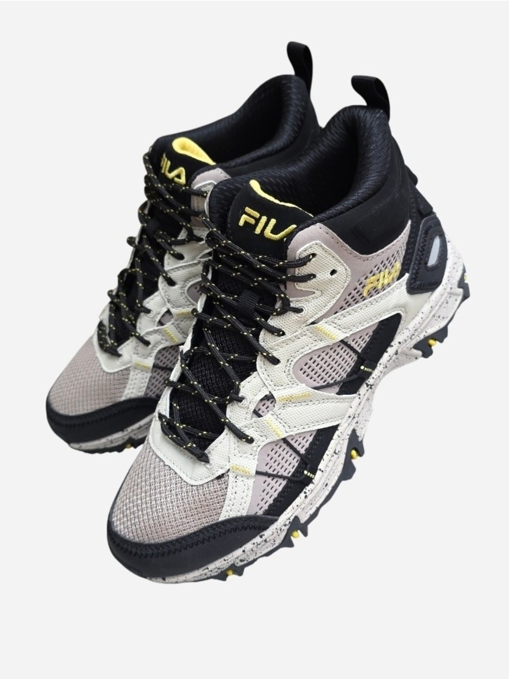 NWOT Fila Grand Tier Mid Hiking Trail Sneakers in Black, Gray & Yellow, Size 9
